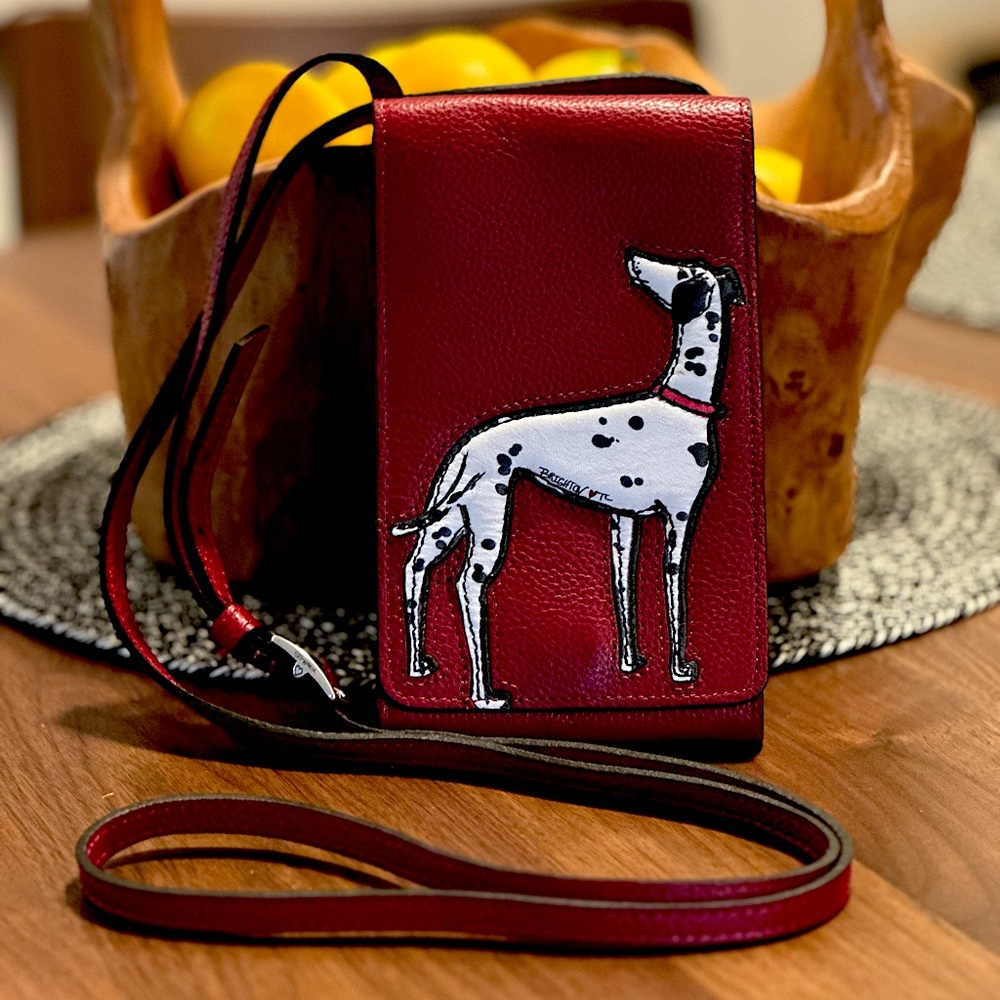 Brighton Red Leather Phone Crossbody with Dalmatian Dog